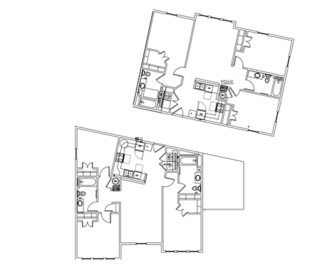 Floor plan for 3 beds, 2 baths, 1100 sqft